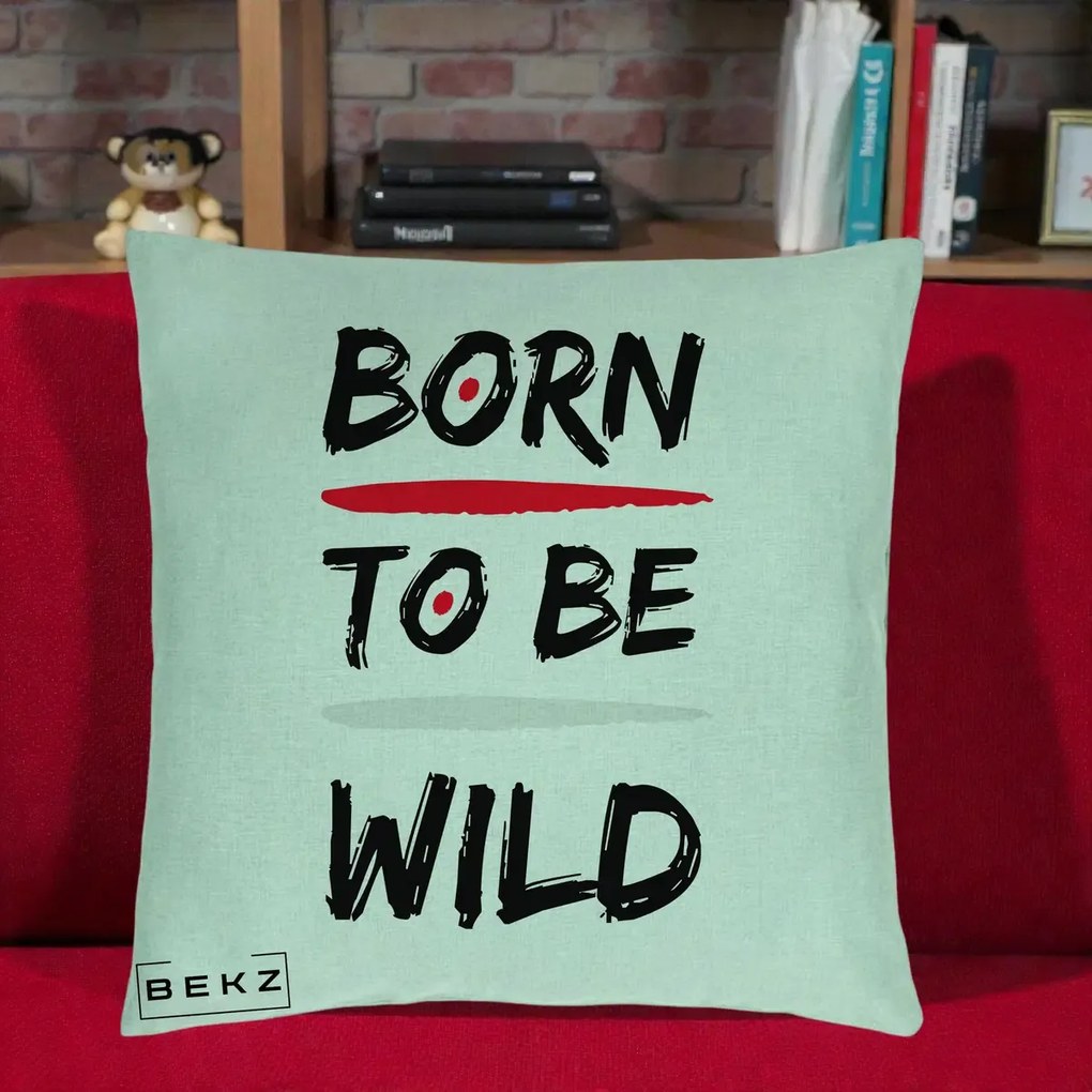 Perna Decorativa Born To Be Wild, 40x40 cm, Verde Menta, Husa Detasabila, Perna Inclusa, BEKZ®