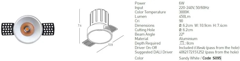 Spot LED incastrabil Trimless alb 6W 3000K