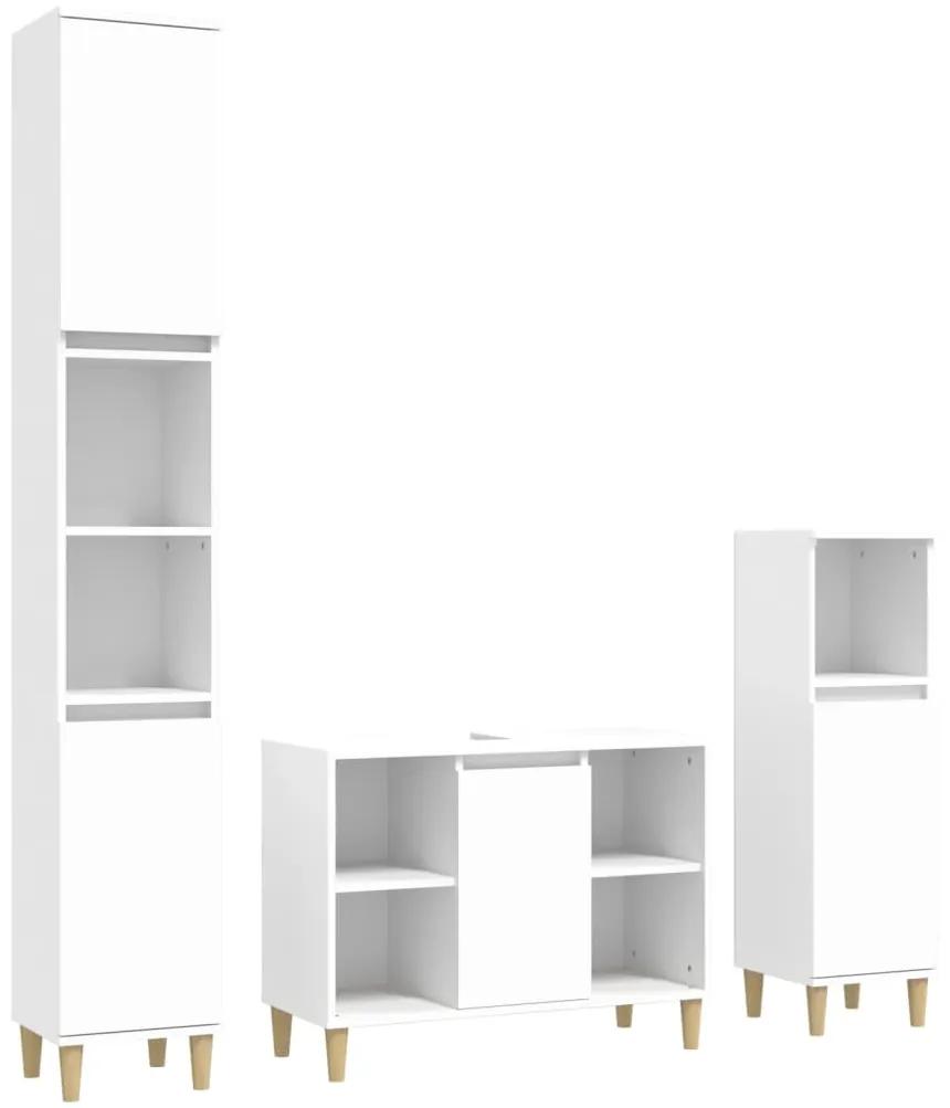 3185613 vidaXL Set mobilier de baie, 3 piese, alb, lemn compozit