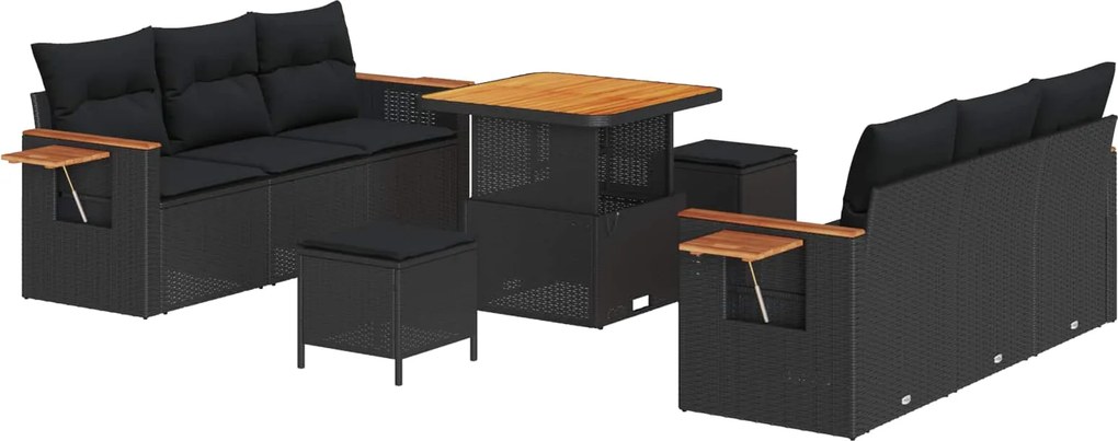 vidaXL Set de canapele pentru grădină cu pernă 9 pcs Negru