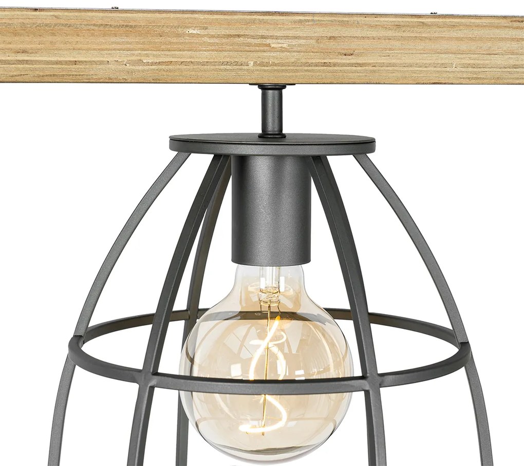 Lampă industrială suspendată din lemn cu 3 lumini gri închis - Arthur