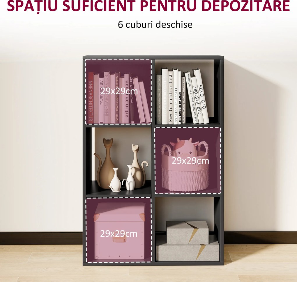 HOMCOM Bibliotecă Modernă Modulară cu 6 Compartimente din PAL, Maro | Aosom Romania