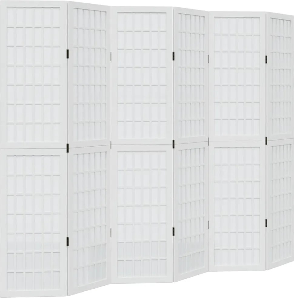 vidaXL Paravan cameră 6 panouri, alb, lemn masiv paulownia