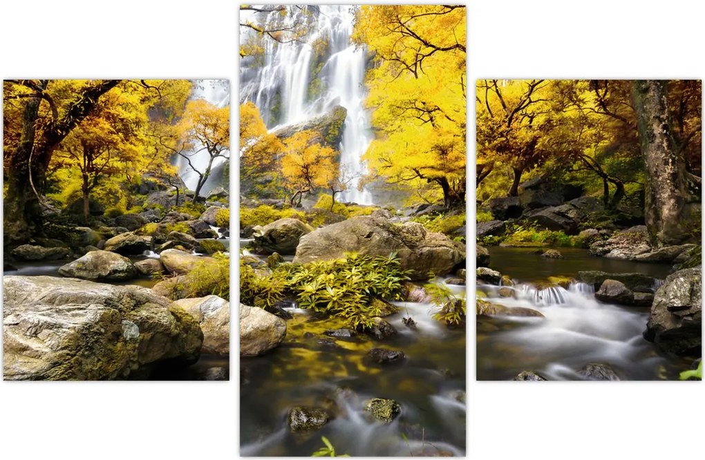 Tablou - Cascade în peisaj de toamnă, galben (90x60 cm)