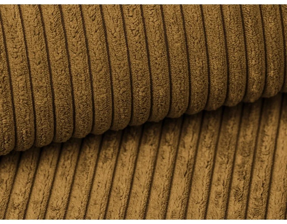 Canapea galben-muștar extensibilă cu tapițerie din catifea reiată 195 cm Nona – Makamii