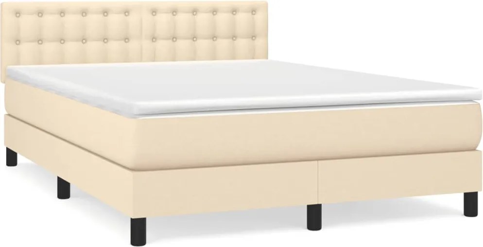 vidaXL Pat box spring cu saltea, crem, 140x200 cm, textil
