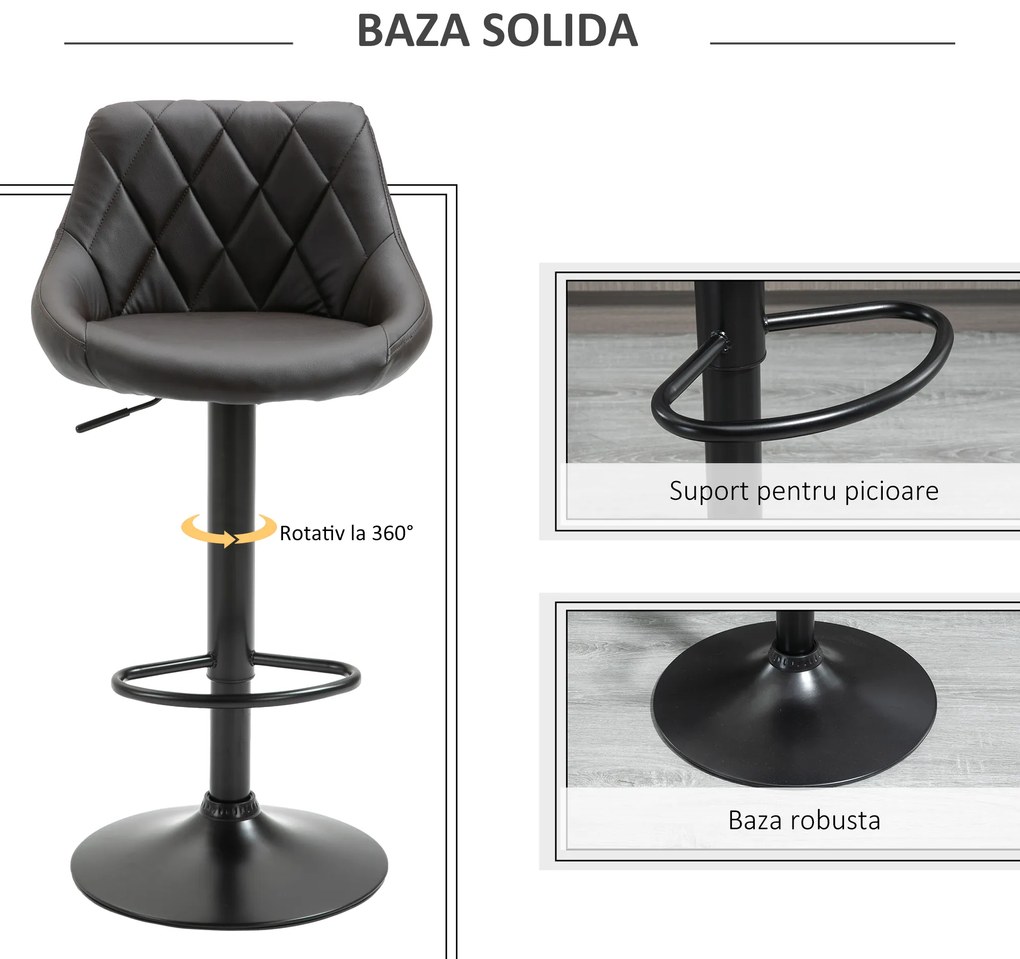 HomCom set 2 scaune de bar, 46.5x48x84.5-106.5cm, maro | AOSOM RO
