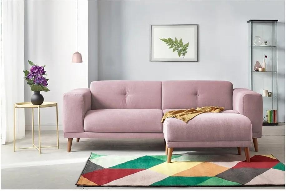 Canapea cu 3 locuri și suport pentru picioare Bobochic Paris Luna, roz