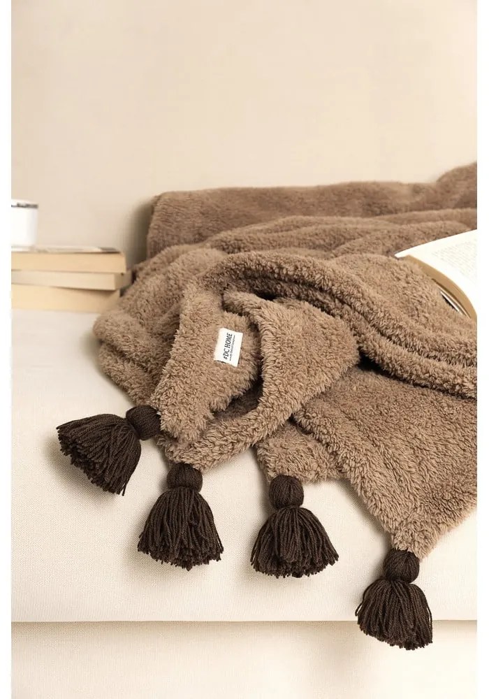 Cuvertură maro din micropluș pentru pat dublu 200x220 cm Pufffy – Mijolnir