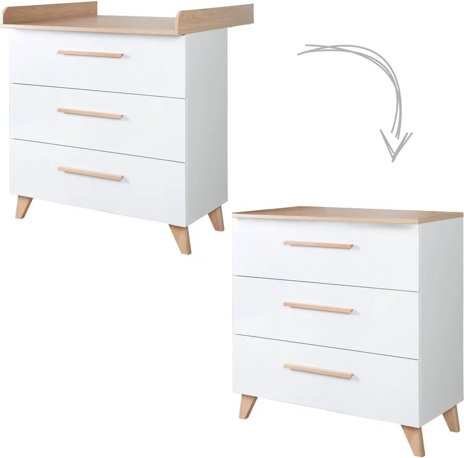 Comodă de copii albă cu aspect de lemn de stejar cu masă de schimbat 88,5x99x76 cm Léon – Roba
