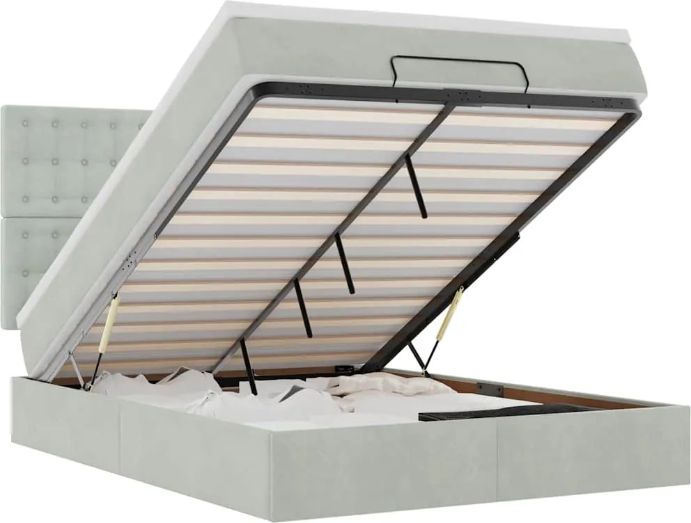 vidaXL Cadru de pat otoman cu saltele Gri deschis 140x200cm catifea