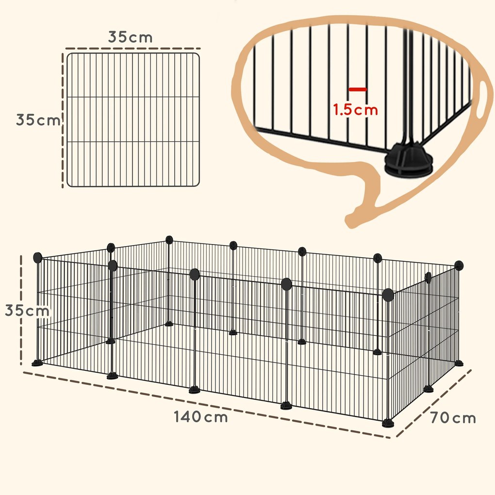 PawHut Țarc Modular pentru Animale de Companie de Talie Mică cu Panouri și Accesorii, 140x70x35 cm, Negru | Aosom Romania