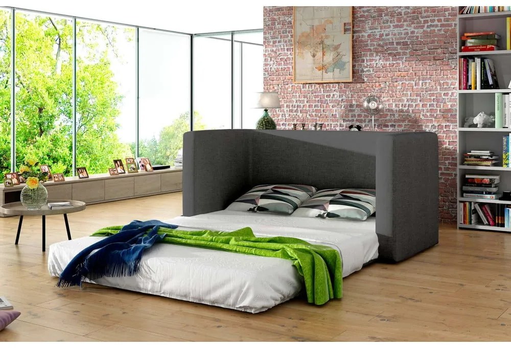 Canapea albastră/gri extensibilă cu tapițerie din chenille 132 cm Neva – ELTAP