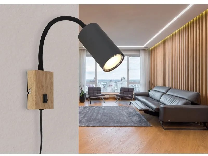 Aplica de perete cu spot directionabil design modern Robby lemn