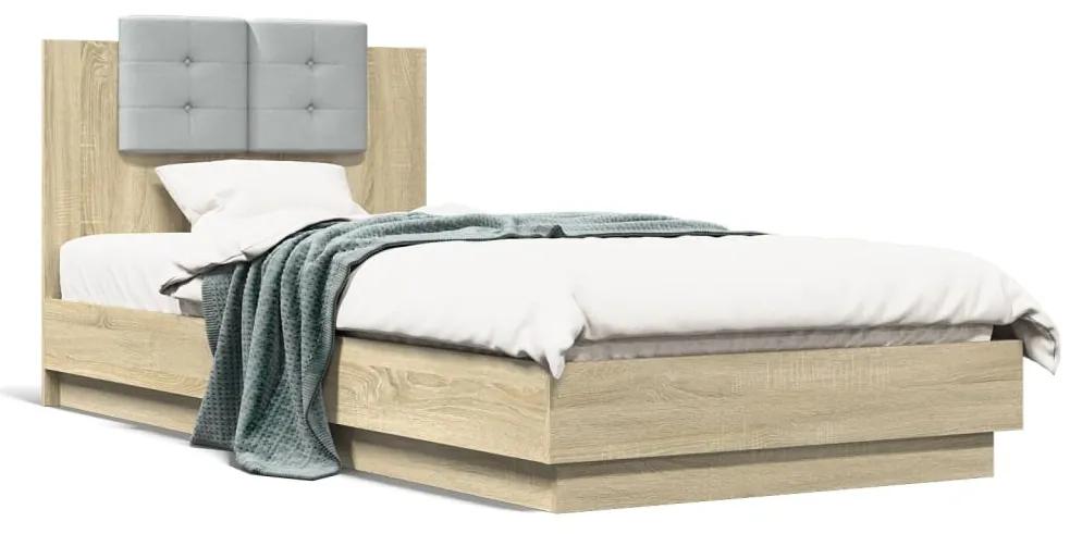 3209942 vidaXL Cadru de pat cu tăblie, stejar sonoma, 90x200 cm lemn prelucrat
