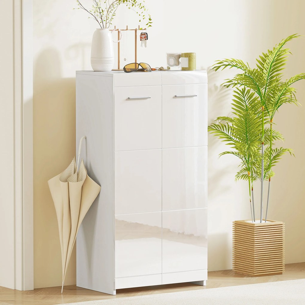 HOMCOM Dulap pentru Pantofi Lucios, Mobilier Modern cu Rafturi Reglabile pentru Hol, Coridor, Capacitate 10 Perechi, Alb | Aosom Romania