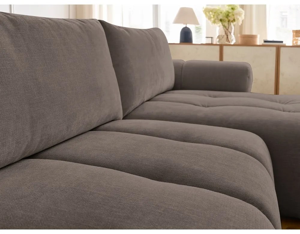 Colțar taupe extensibil/cu spațiu de depozitare (cu colț pe partea dreaptă/cu șezlong) Fuji – Bobochic Paris