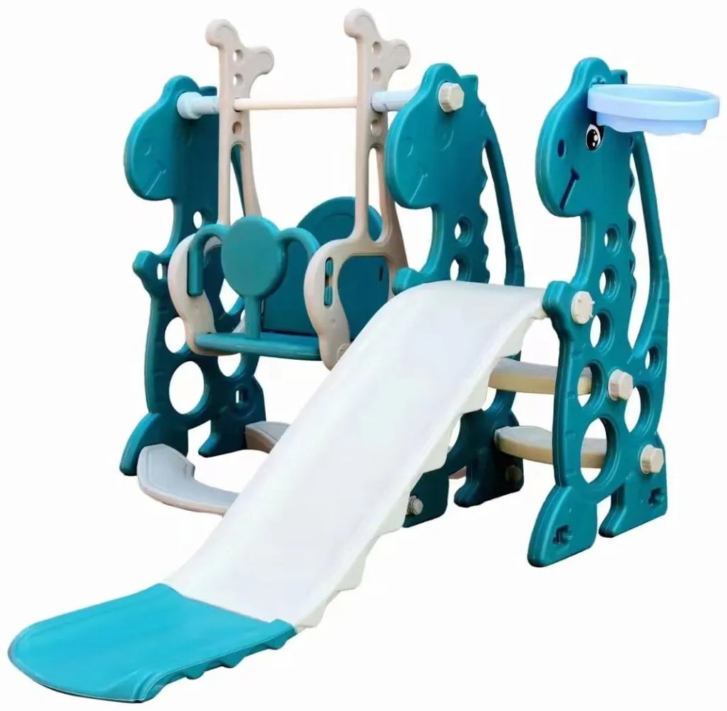 Loc de joaca, Tobogan si leagan dinozaur, Copii 1 - 4 ani, Verde, Trepte anti-derapante, Plastic HDPE inodor netoxic