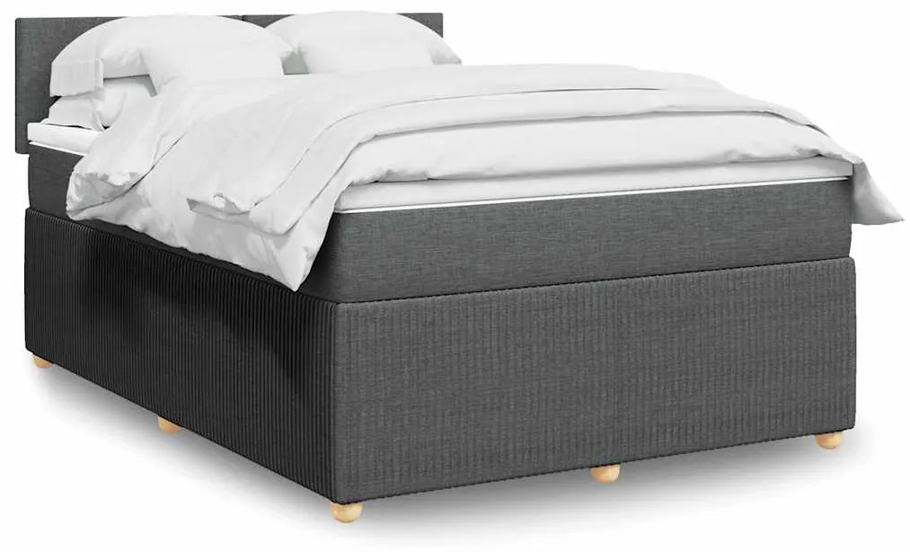 vidaXL Pat box spring cu saltea, gri închis, 140x200 cm, textil