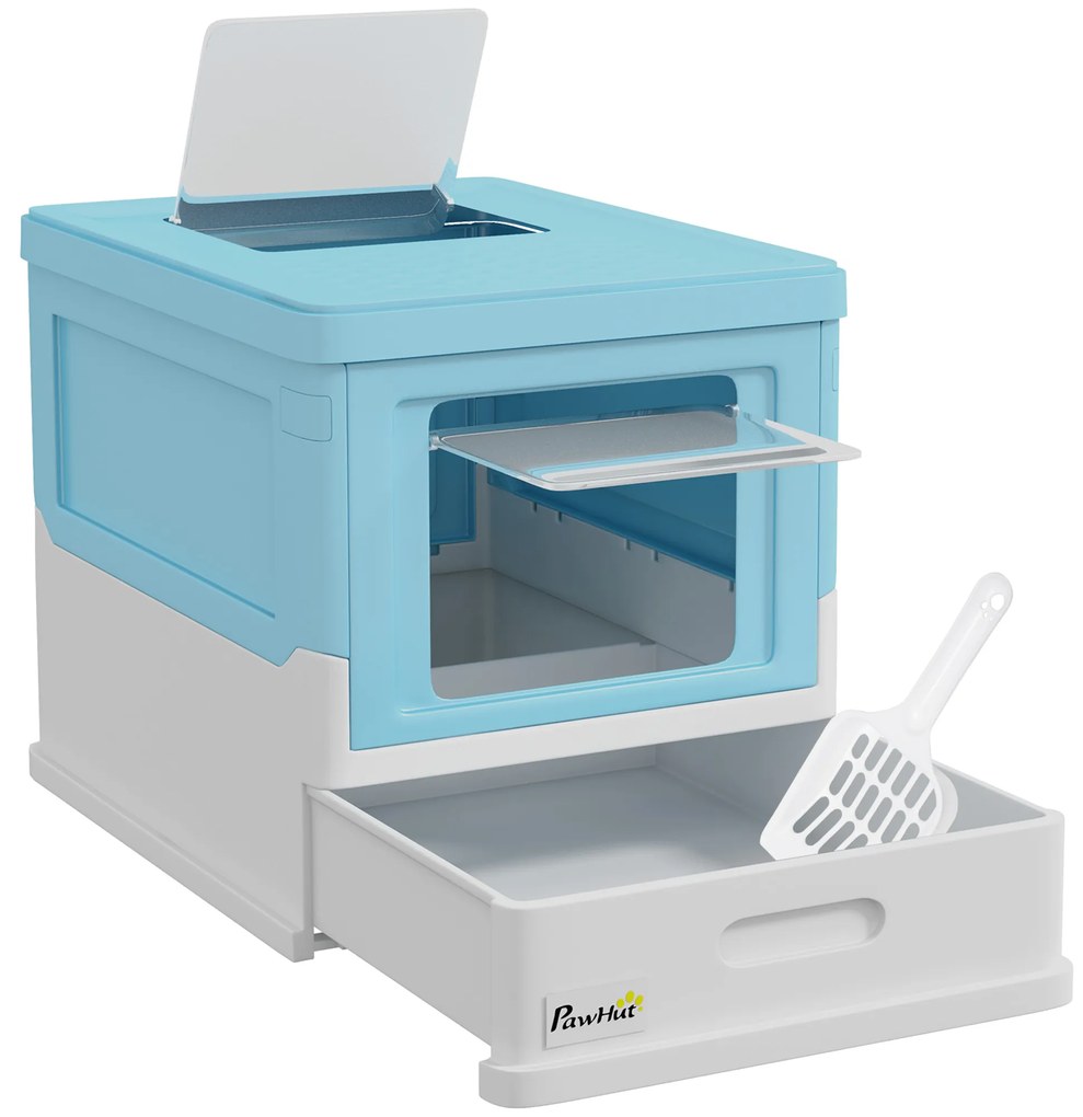 PawHut Litieră pentru Pisici Închisă cu Lopățică, Tavă Detașabilă și 2 Uși, 47.5x35.5x36.7cm, Albastru | Aosom Romania