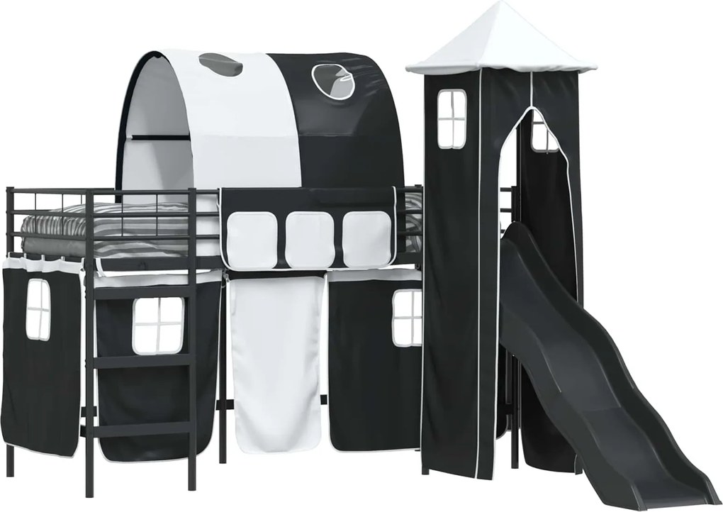 vidaXL Cadru de pat supraetajat pentru copii Negru 100 x 190 cm Metal