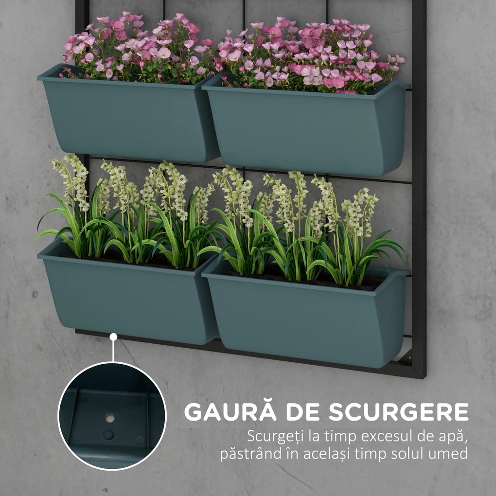 Outsunny Jardiniera de perete pe 3 nivele cu 6 ghivece pentru interior si exterior, Jardiniera cu montare pe perete