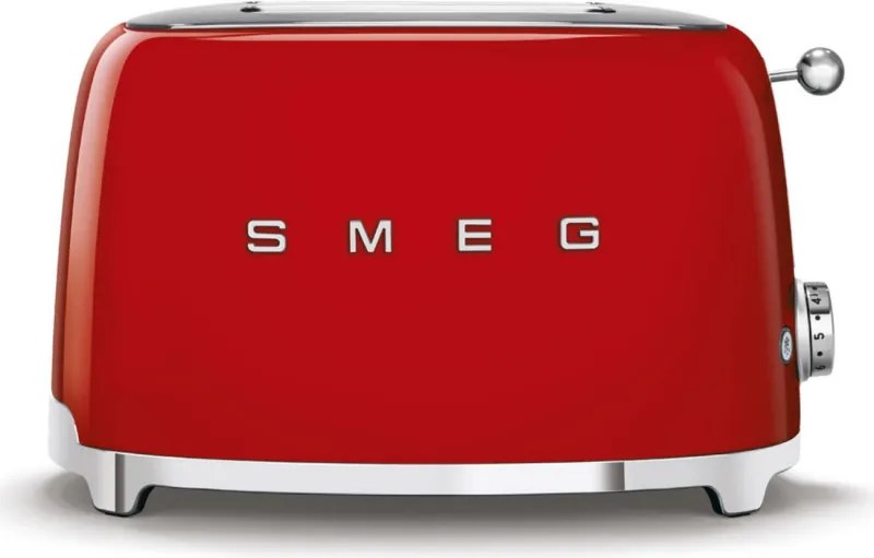 Prajitor de paine SMEG 50's Style TSF01RDEU, 950 W, 2 felii, 6 trepte, Tava pentru firimituri, Cablu integrat, Otel inoxidabil, Rosu