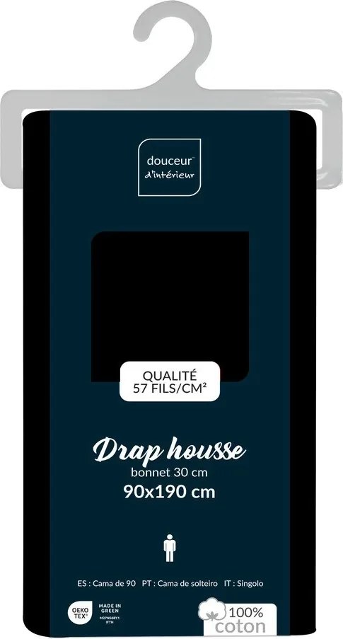 Cearceaf negru din bumbac cu elastic 90x190 cm Lina – douceur d'intérieur