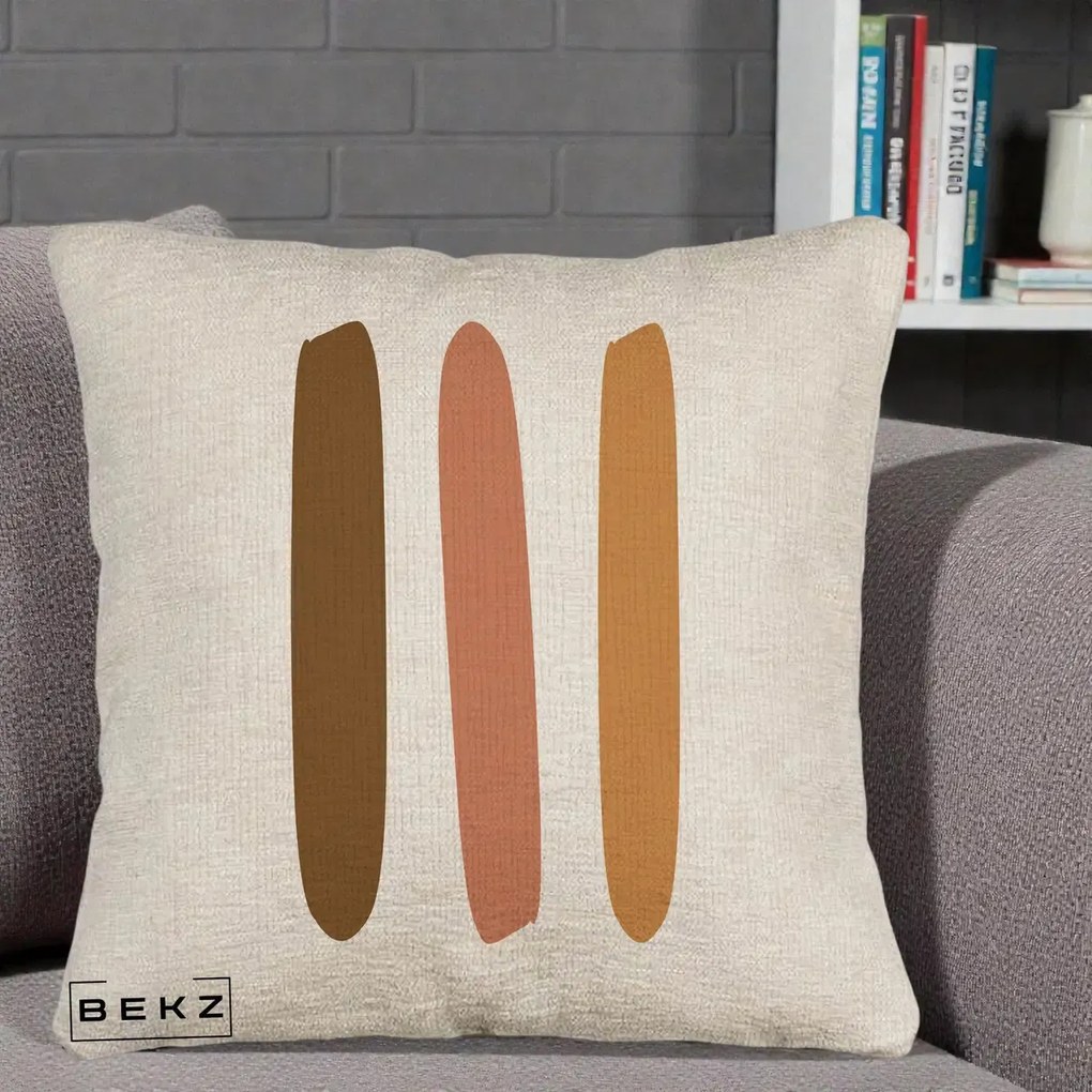 Perna Decorativa Abstract Linii Terracotta, 40x40 cm, Bej Canapea, Husa Detasabila, Perna Inclusa, BEKZ®