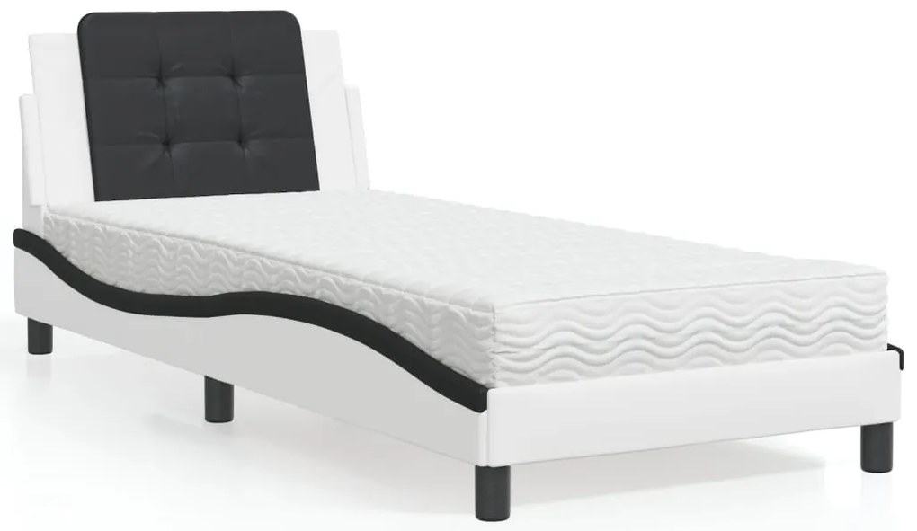 vidaXL Pat cu saltea, alb și negru, 80x200 cm, piele ecologică
