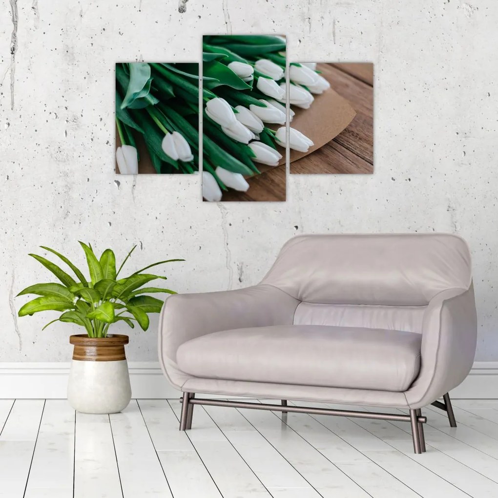 Tablou cu buchet de lalele albe (90x60 cm)