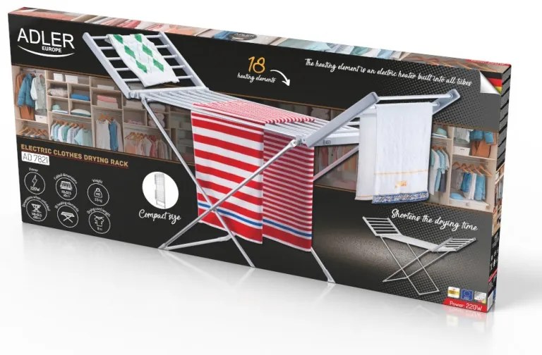 Uscator de rufe electric Adler AD 7821, 220W, 18 elemente, IP22, Alb