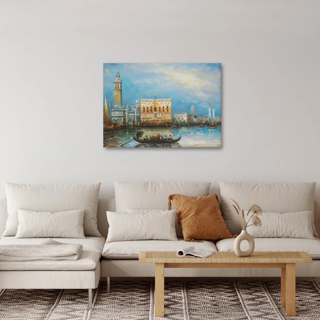 Tablou - Gondola care trece prin Veneția, pictură în ulei (70x50 cm)