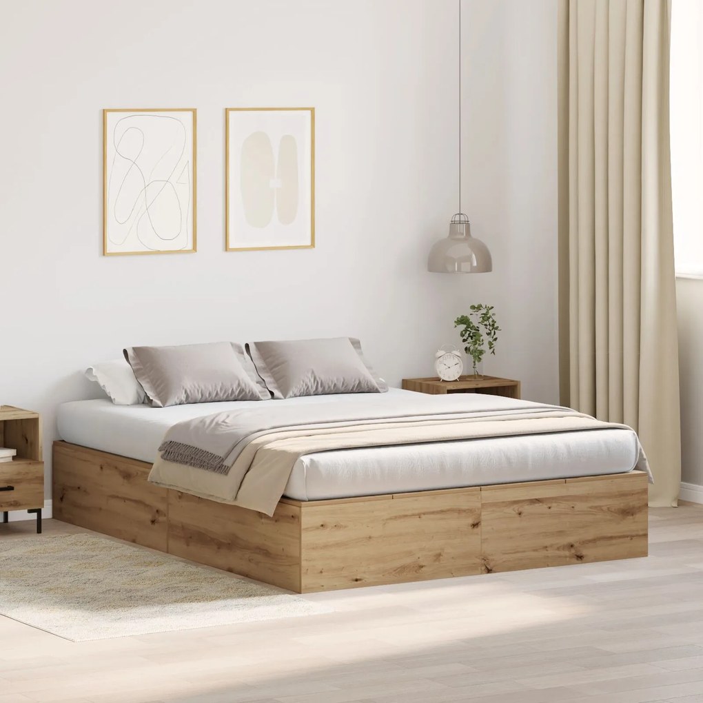 vidaXL Cadru de pat cu depozitare din stejar Artisan 140 x 190 cm
