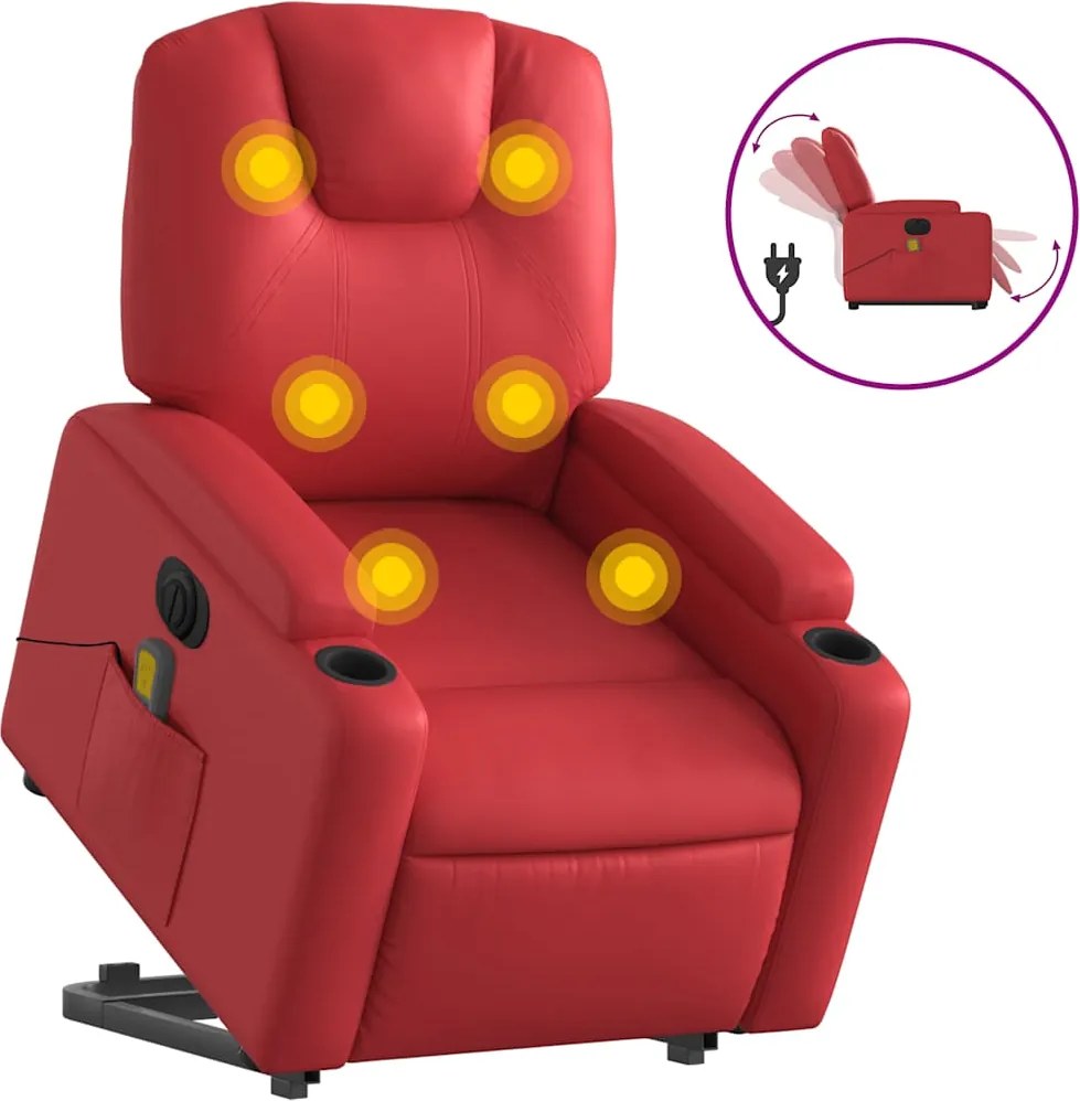 vidaXL Fotoliu electric masaj rabatabil cu ridicare, roșu
