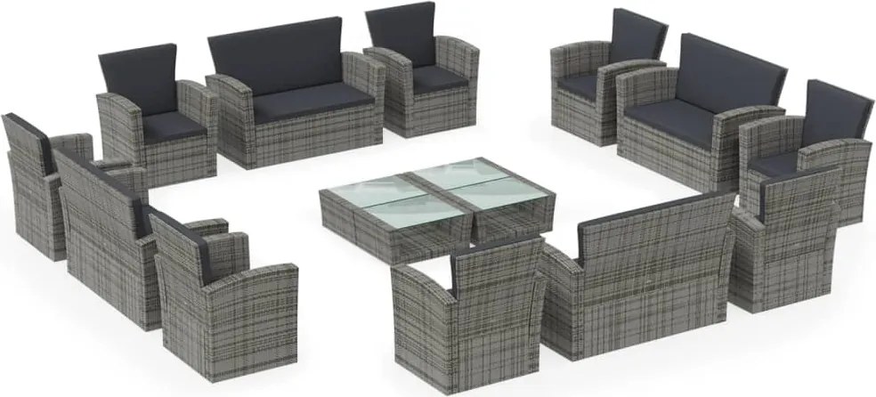 vidaXL Set mobilier de grădină cu perne, 16 piese, gri, poliratan