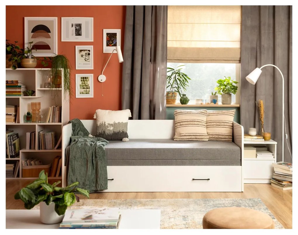 Pat de o persoană extensibil80 cm Tetrix 13 (alb lucios) (cu sp. depozitare). Promo -35%. 1098494