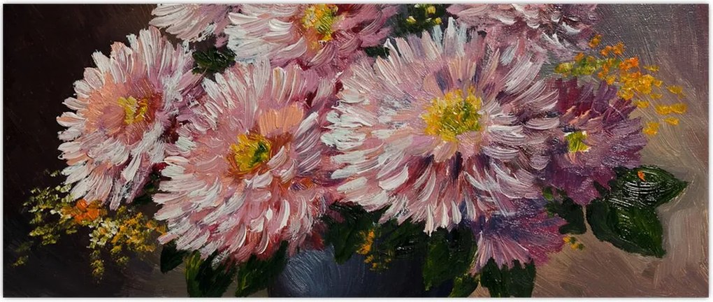 Tablou - Pictură în ulei, flori în vază (120x50 cm)