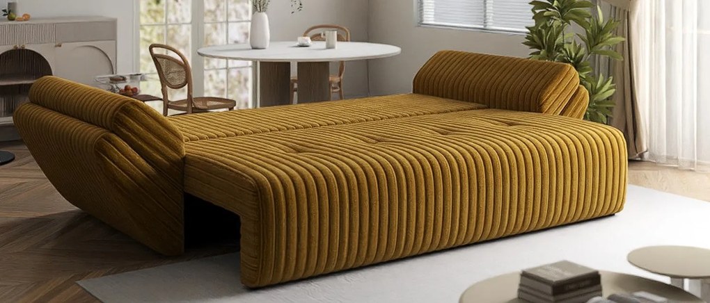 Canapea extensibilă dumonde cu ladă de depozitare si sezut confortabil din spuma high-density, Berlin Ambience Mustar 250x100 cm