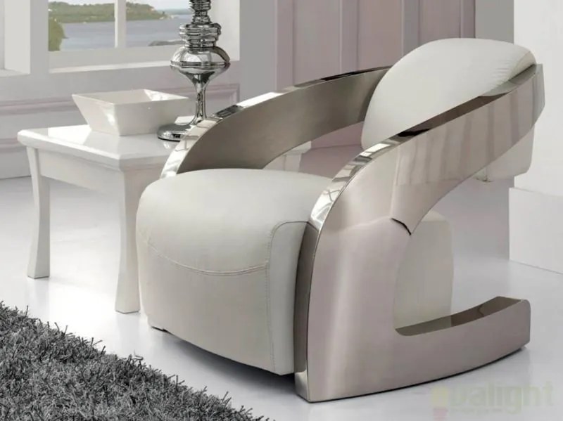 Fotoliu confortabil din piele italiana alba Armchair 532115