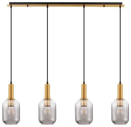 Lustra cu 4 pendule, Metal, Auriu, Sticla, Fumurie, MAHO