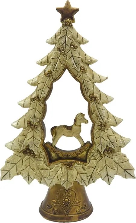 Figurină decorativă vintage brad de Crăciun din polirasină auriu, 20 cm