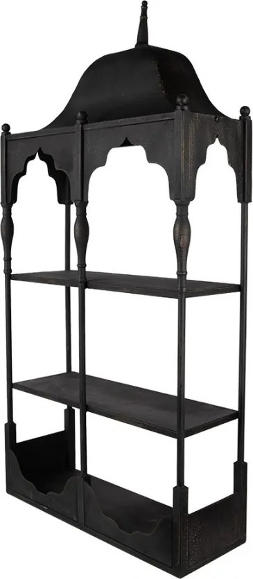 Etajeră de perete vintage din metal, negru, cu 2 rafturi și arcade în festoane, 109 x 55 x 19 cm, „Bica”