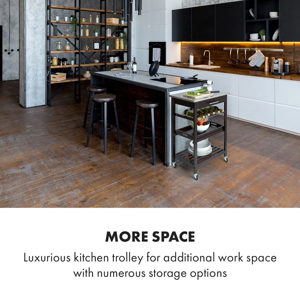 Klarstein Vermont, cărucior de servire, cărucior de bucătărie, 5 niveluri, lemn, oțel inoxidabil, mobil