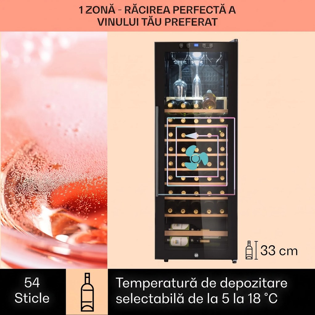 Klarstein Barossa 54S, răcitor de vinuri, 155 l, 54 de sticle, ușă de sticlă, tactil