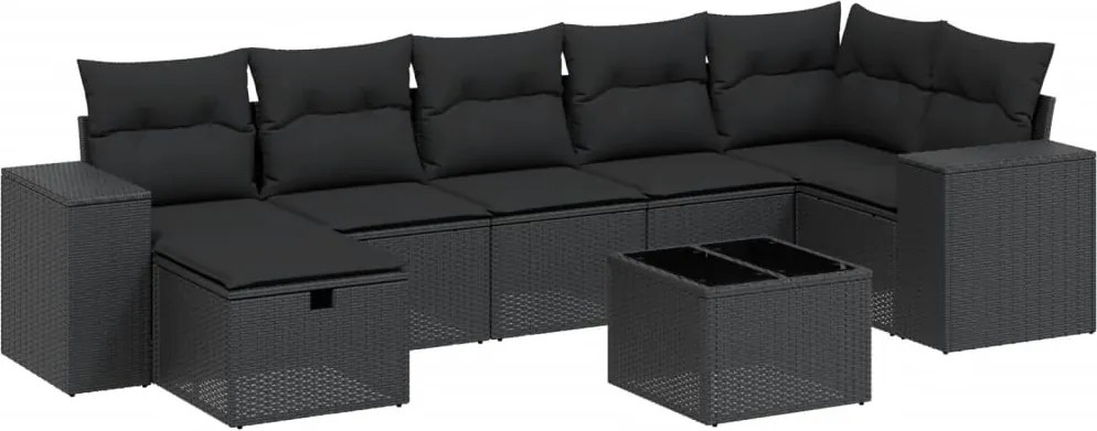 vidaXL Set mobilier de grădină cu perne, 8 piese, negru, poliratan
