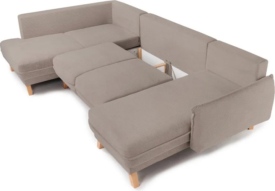 Colțar taupe extensibil/cu spațiu de depozitare cu tapițerie din catifea reiată (cu colț pe partea stângă/în formă de "U") Tori – Bonami Selection