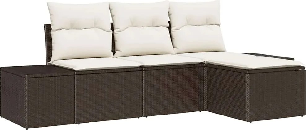 vidaXL Set de canapele pentru grădină cu pernă 4 pcs Maro poliratan