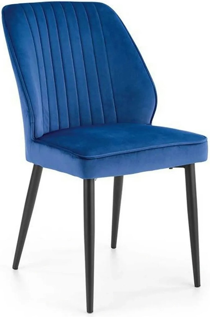 Scaun tapitat K432, albastru, stofa catifelata, 48x57x85 cm