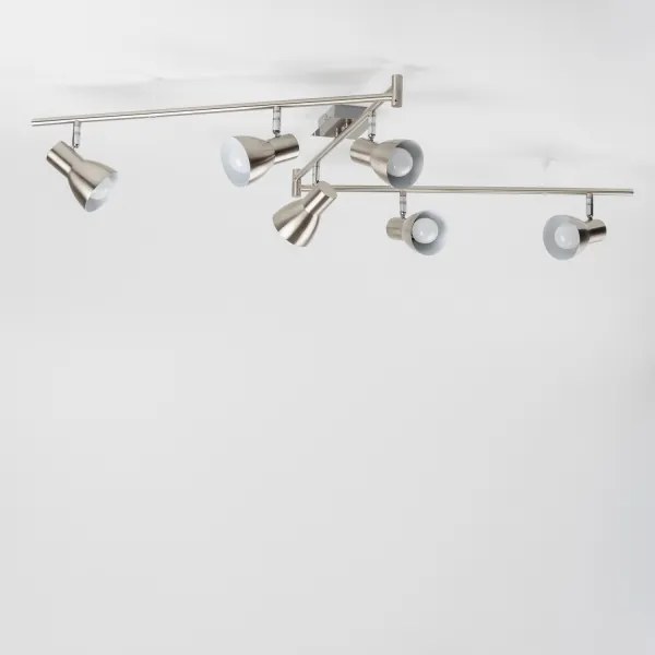 Plafonieră LED cu 6 spoturi, socluri E14, 6x5W, 230V, crom mat